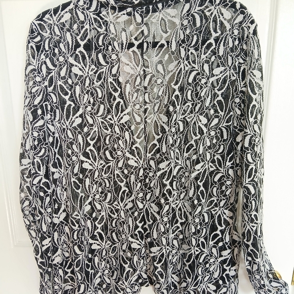 NWT Allegra K Black And White Floral  Lace Sheer Blazer Sexy Date Night Party - Picture 6 of 9